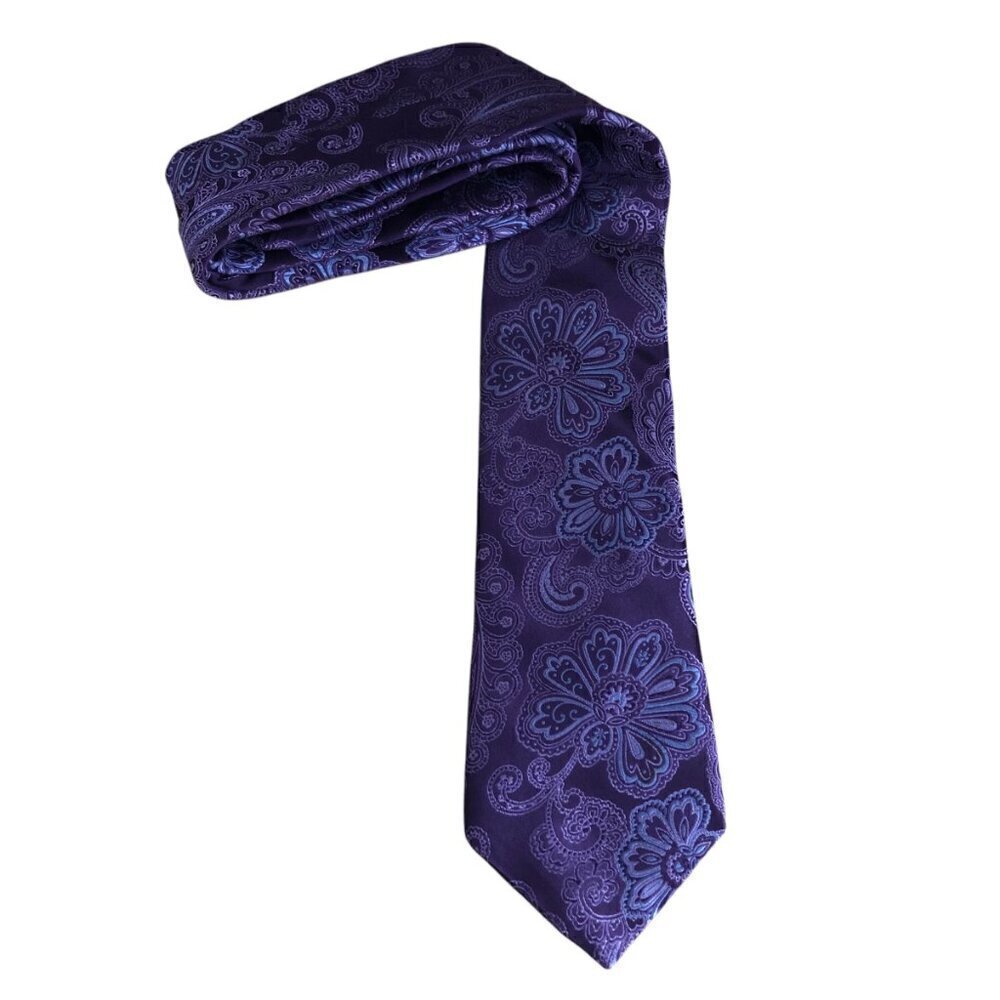 IKE BEHAR Mne's Silk Necktie Purple Pink & Blue Paisley Floral Tie NEW